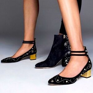 Sam Edelman Lucien Embroidered Pearl Stud Ankle Strap Suede Leather Pumps 9